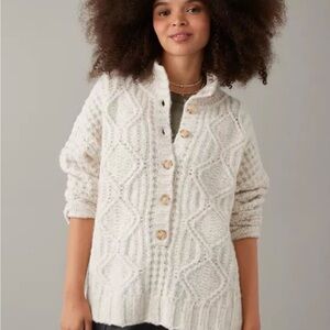 American Eagle Outfitters Cream Cable Oversized Knit Cardigan
